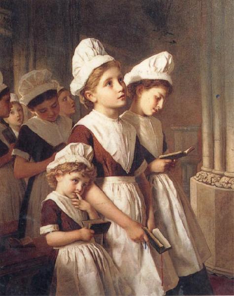 Sophie anderson Foundling Girls in their School Dresses at Prayer in the Chapel oil painting picture